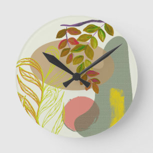 Botanical Boho Yellow Green Round Clock