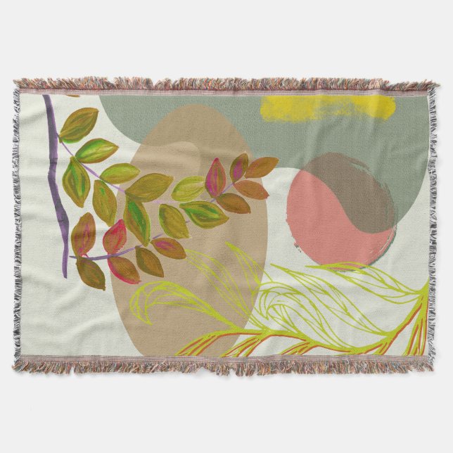 Botanical Boho Yellow Green Throw Blanket (Front)