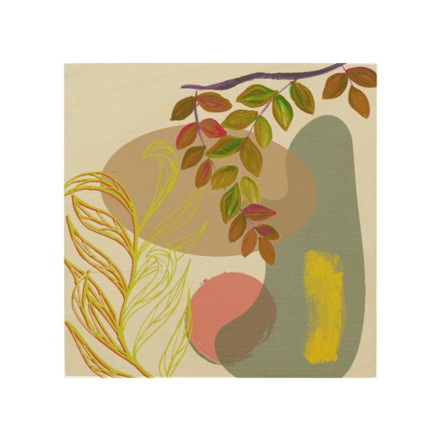 Botanical Boho Yellow Green Wood Wall Art (Front)