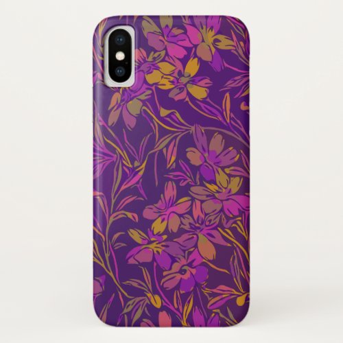 Botanical Bold Floral Pattern in Dark Purple iPhone X Case