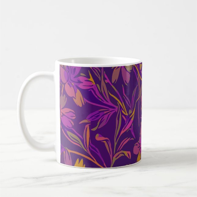 Botanical Bold Floral Pattern in Dark Purple Coffee Mug (Left)