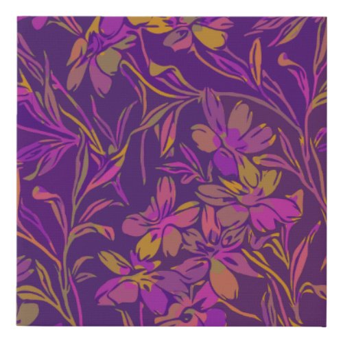 Botanical Bold Floral Pattern in Dark Purple Faux Canvas Print