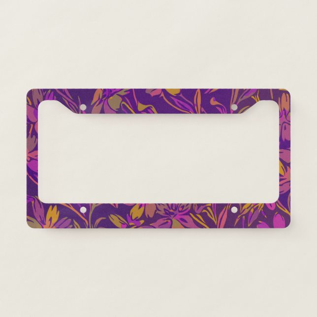 Botanical Bold Floral Pattern in Dark Purple  License Plate Frame (Front)