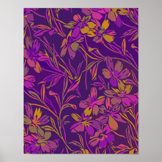 Botanical Bold Floral Pattern in Dark Purple Poster (Front)