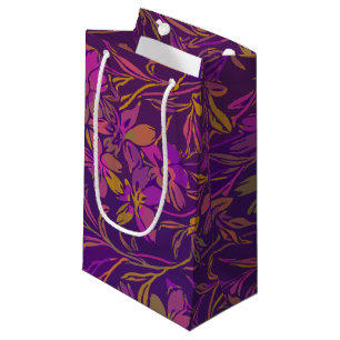 Botanical Bold Floral Pattern in Dark Purple Small Gift Bag