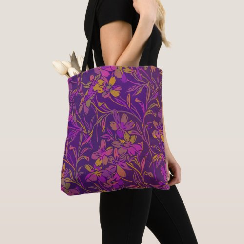 Botanical Bold Floral Pattern in Dark Purple Tote Bag
