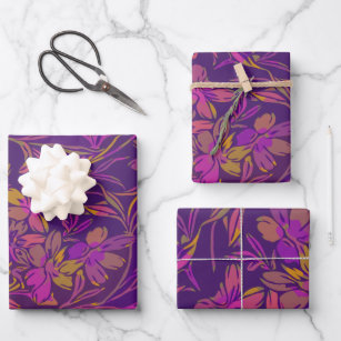 Copy]Purple Wrapping Paper Rabbit Gift Wrap Floral Pattern Paper