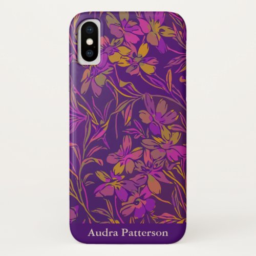 Botanical Bold Floral Pattern Purple Personalized iPhone X Case