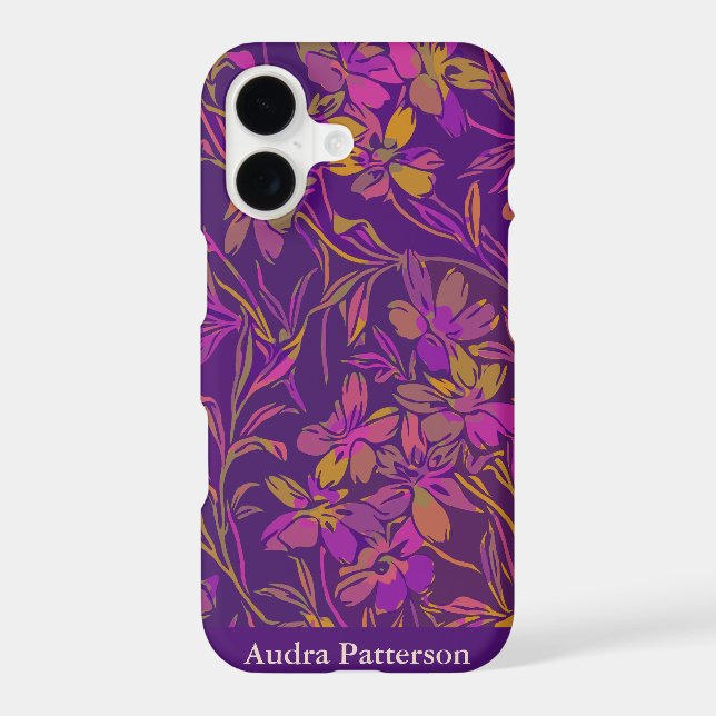 Botanical Bold Floral Pattern Purple Personalized Iphone Case (Back)