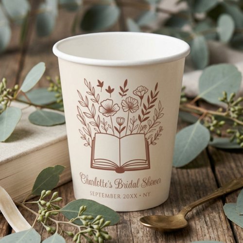 Botanical Book Terracotta Script Bridal Shower Paper Cups