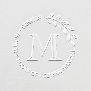 Botanical Bookplate Wreath Monogram Initial Embosser