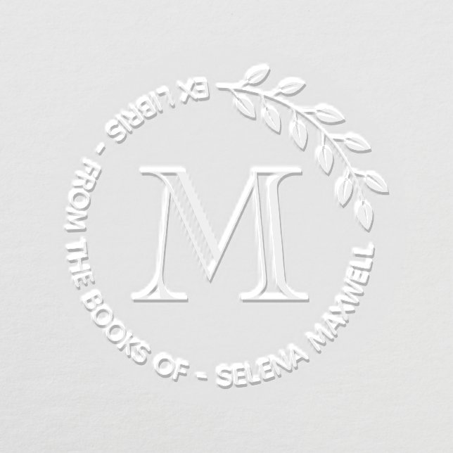 Botanical Bookplate Wreath Monogram Initial Embosser (Design)