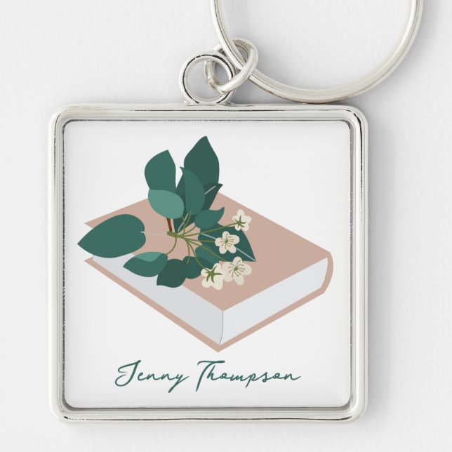 Botanical Books & Library Reading Custom Name Keychain (Front)
