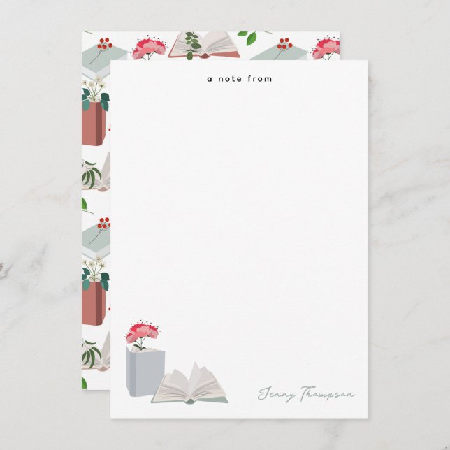 Botanical Books & Library Reading Custom Name Note Card (Front/Back)