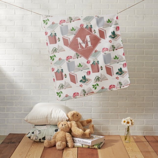 Botanical Books & Library Reading Monogrammed Baby Blanket (In Situ)