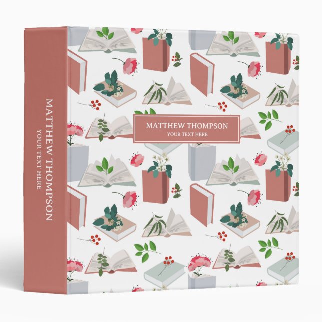 Botanical Books & Library Reading Pattern 3 Ring Binder (Front/Spine)