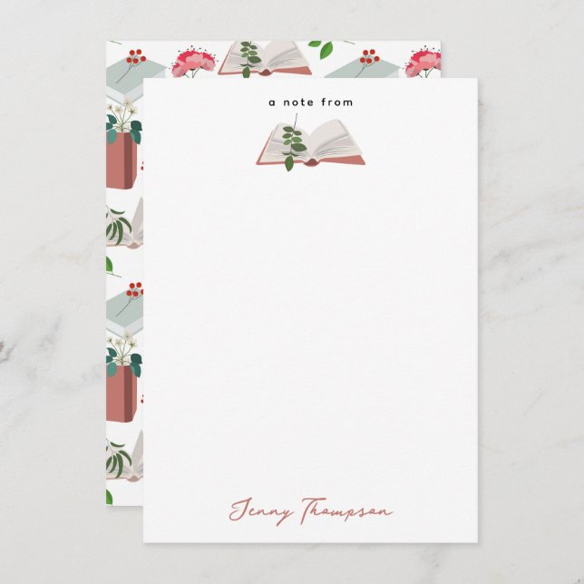 Botanical Books & Library Reading Pattern Note Card (Front/Back)