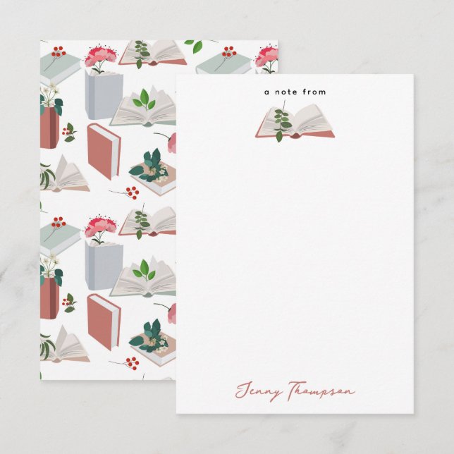 Botanical Books & Library Reading Pattern Thank You Card (Front/Back)