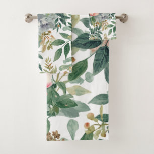 Botanical Bouquet Watercolor Eucalyptus Leaves Bath Towel Set