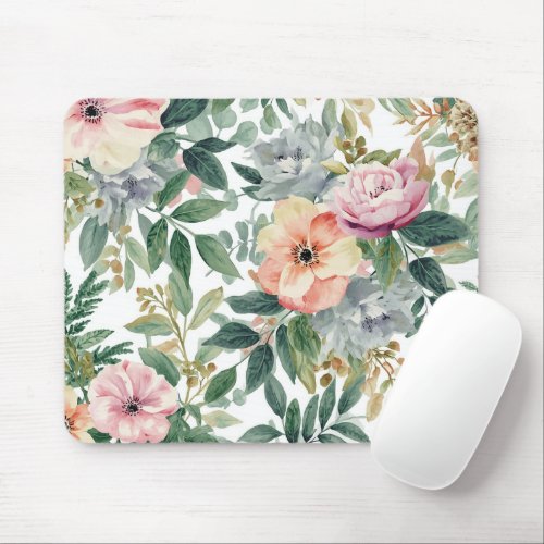Botanical Bouquet Watercolor Eucalyptus Leaves Mouse Pad