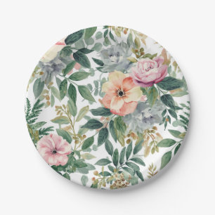 Botanical Bouquet Watercolor Eucalyptus Leaves Paper Plates