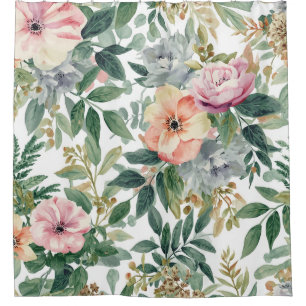 Botanical Bouquet Watercolor Eucalyptus Leaves Shower Curtain