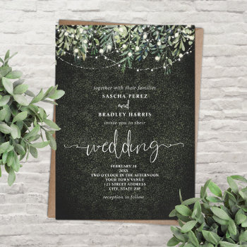 Botanical Boxwood Greenery String Lights Wedding Invitation by JillsPaperie at Zazzle