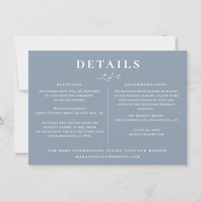 Botanical Branch Dusty Blue Wedding Details Invitation (Front)