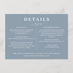 Botanical Branch Dusty Blue Wedding Details Invitation