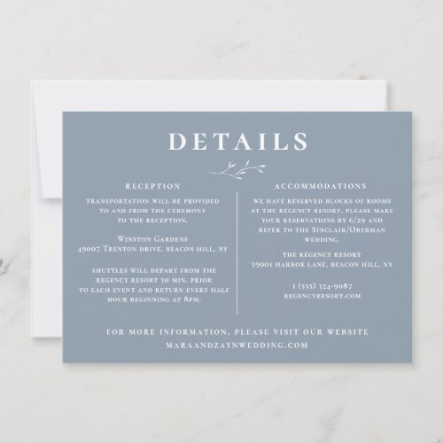 Botanical Branch Dusty Blue Wedding Details Invitation