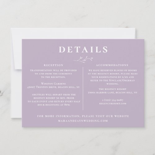 Botanical Branch Dusty Mauve Wedding Details Invitation