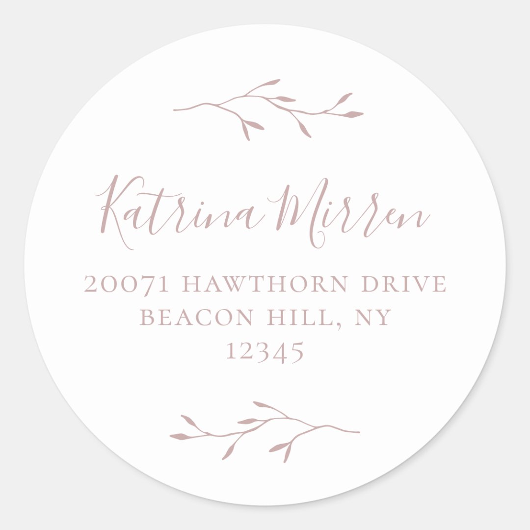 Botanical Branch Dusty Rose Return Address Sticker Zazzle