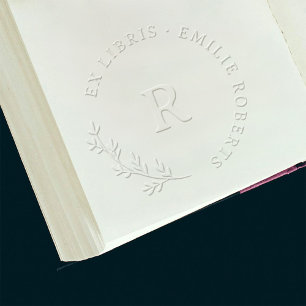 Botanical Branch Initial Round Name Ex Libris Embosser