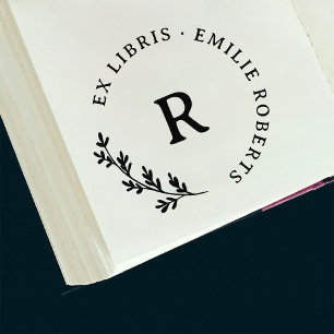 Botanical Branch Initial Round Name Ex Libris Rubber Stamp