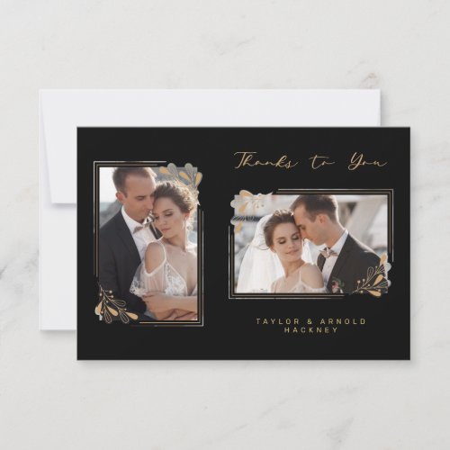 Botanical Branches Elegant Frame 2 Photos Wedding Thank You Card