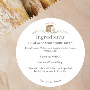 Botanical Bread Logo Bakery Ingredient List Classic Round Sticker