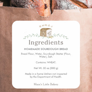 Botanical Bread Logo Bakery Ingredients Product Square Sticker