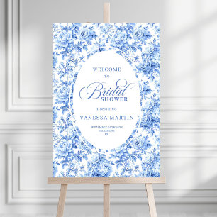 Botanical Bridal Shower Blue Roses Welcome Poster