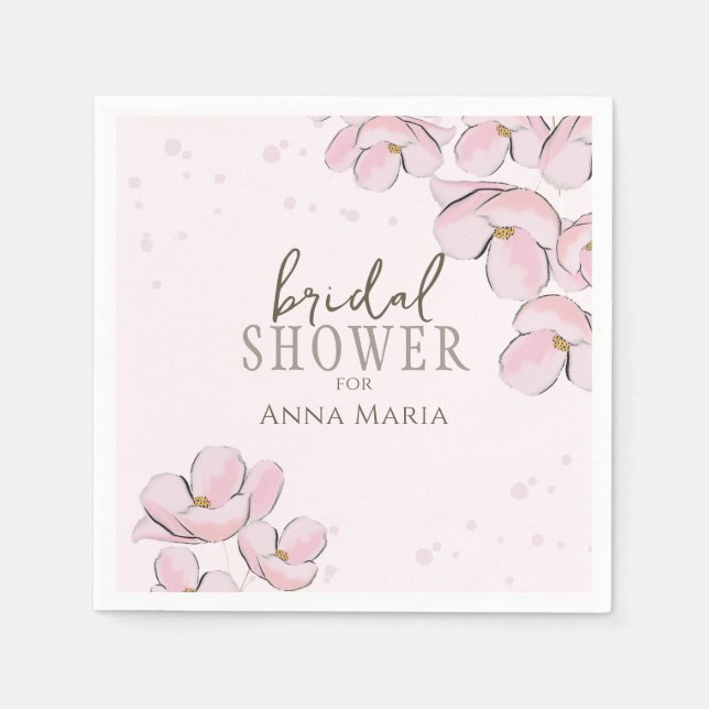Botanical Bridal Shower Pink Floral Cherry Blossom Napkins (Front)