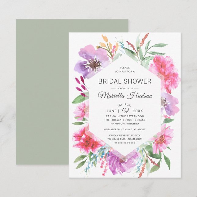 Botanical Bridal Shower Watercolor Spring Bouquet Invitation (Front/Back)