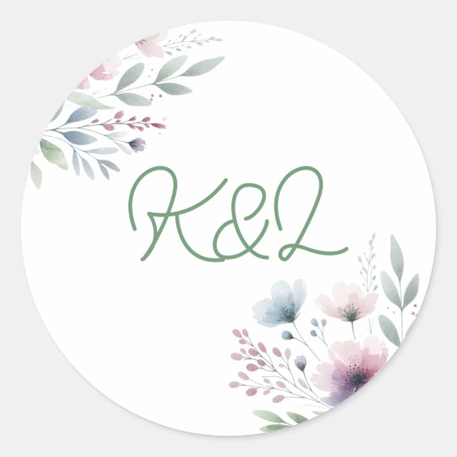 Botanical Bride and Groom Monogrammed Wedding Classic Round Sticker (Front)