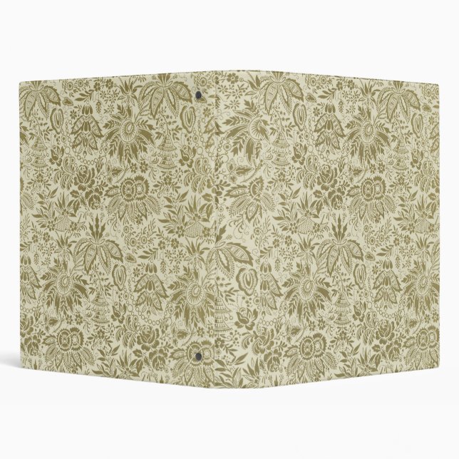 Botanical Brocade Toile Floral Green Sage Pattern 3 Ring Binder (Background)