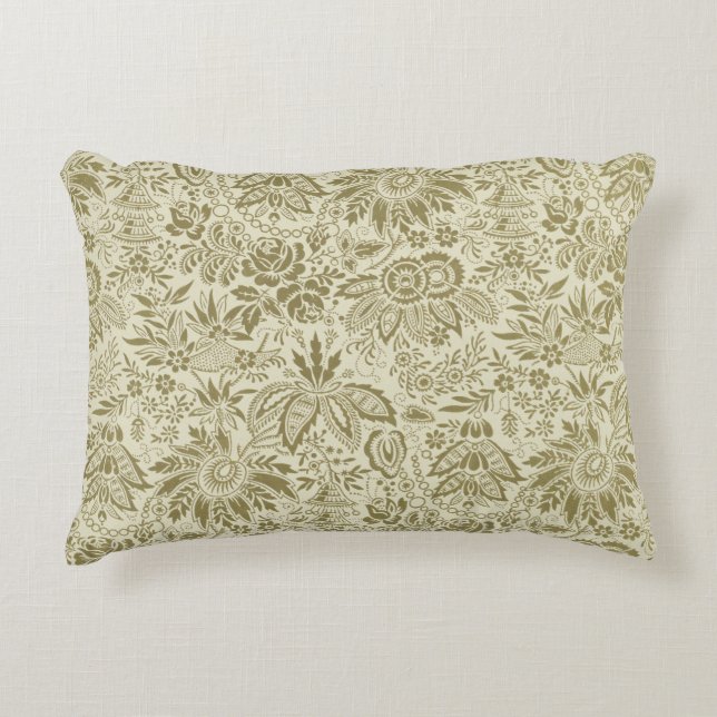 Botanical Brocade Toile Floral Green Sage Pattern Accent Pillow (Front)