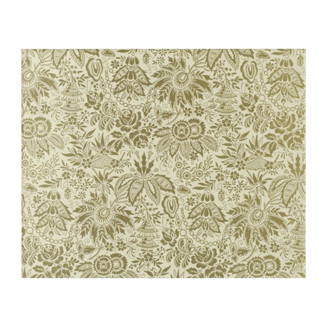 Botanical Brocade Toile Floral Green Sage Pattern Acrylic Print (Front)