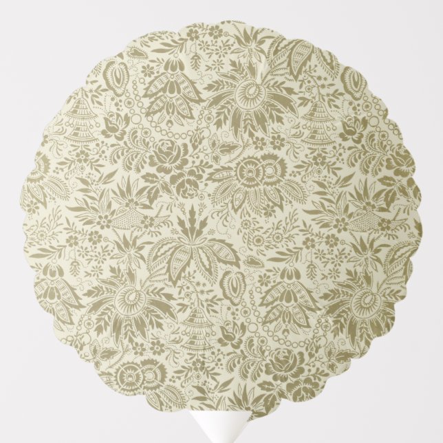 Botanical Brocade Toile Floral Green Sage Pattern Balloon (Front)