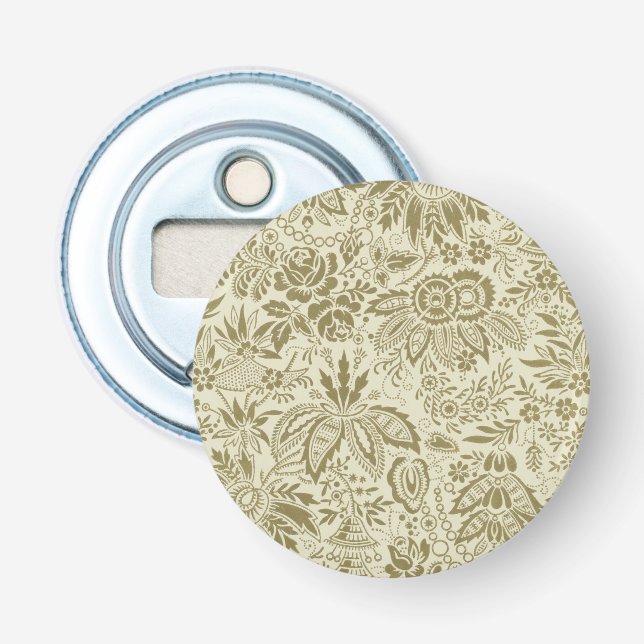 Botanical Brocade Toile Floral Green Sage Pattern Bottle Opener (Front)