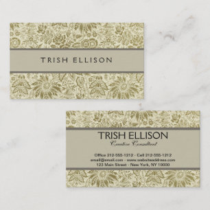 Botanical Brocade Toile Floral Green Sage Pattern Business Card