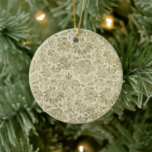 Botanical Brocade Toile Floral Green Sage Pattern Ceramic Ornament