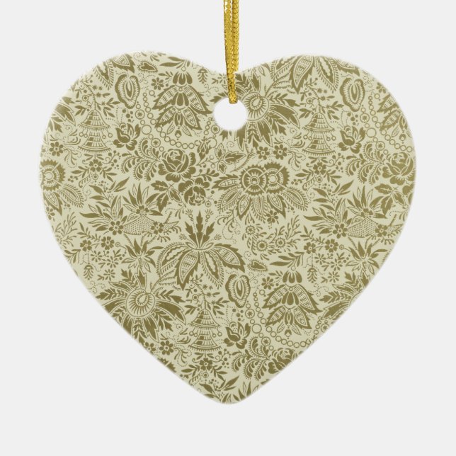 Botanical Brocade Toile Floral Green Sage Pattern Ceramic Ornament (Front)