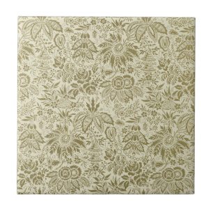 Botanical Brocade Toile Floral Green Sage Pattern Ceramic Tile